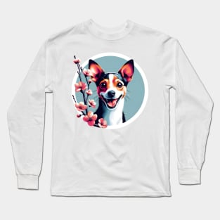 Toy Fox Terrier Celebrates Spring Amid Cherry Blossoms Long Sleeve T-Shirt